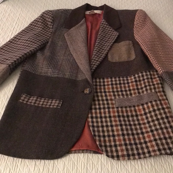 The Limited Vintage Patchwork Tweed Houndstooth Plaid Blazer Size Medium M - Picture 3 of 15